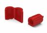 Tamper-Resistent Add-Port Cap. Red plastic hinged cap, sealed on one end.